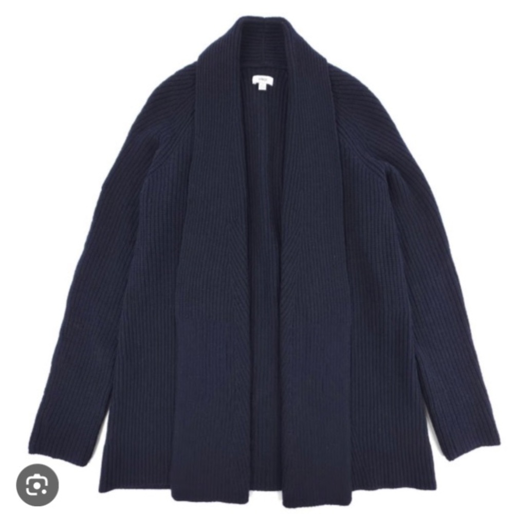 Vince navy wool shawl collar ribbed cardigan sweater